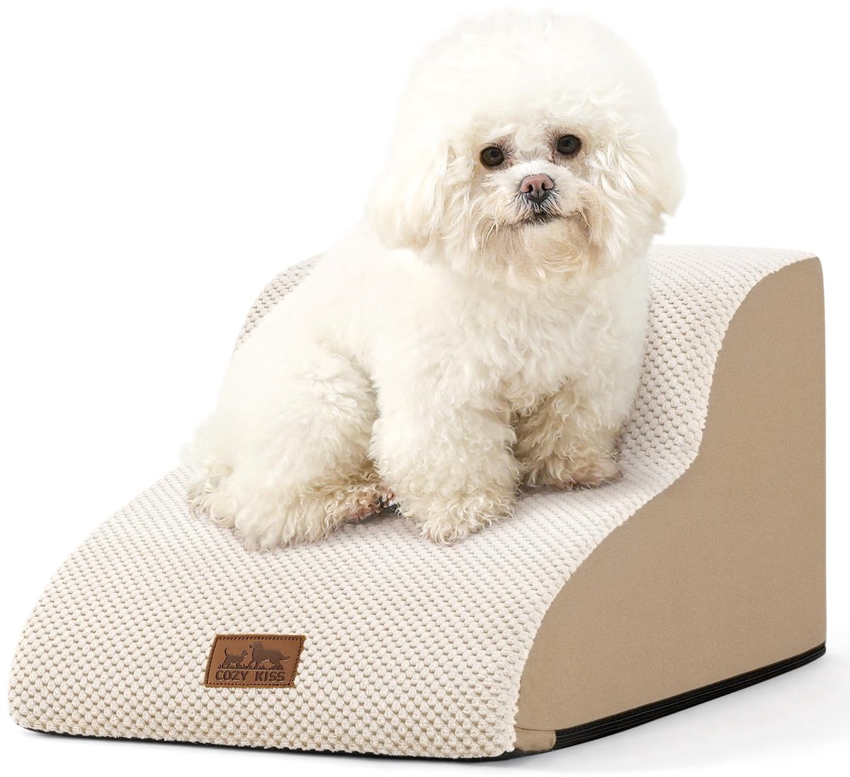 Famanu – Hondentrap, huisdiertrap voor bed, bank en stoel, kattenhelling met wasbare overtrek en antislip onderkant, licht