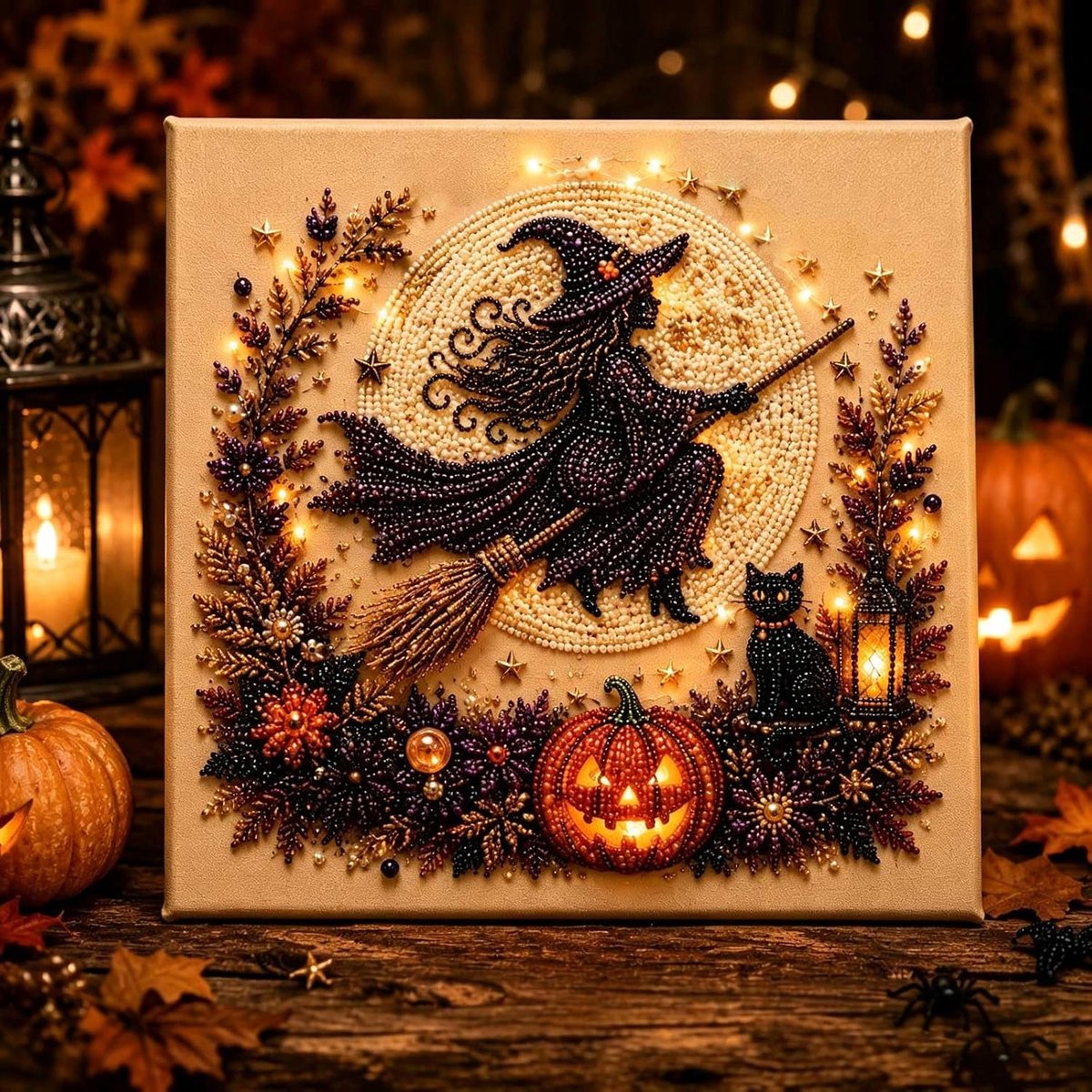 Casalora® Halloween Parel Diamond Painting – DIY 3D Spook Kunstwerk – Ronde Halloween Decoratie op Canvas – Creatieve Hobby voor Volwassenen – Halloween Wanddecoratie – 20 × 20 cm