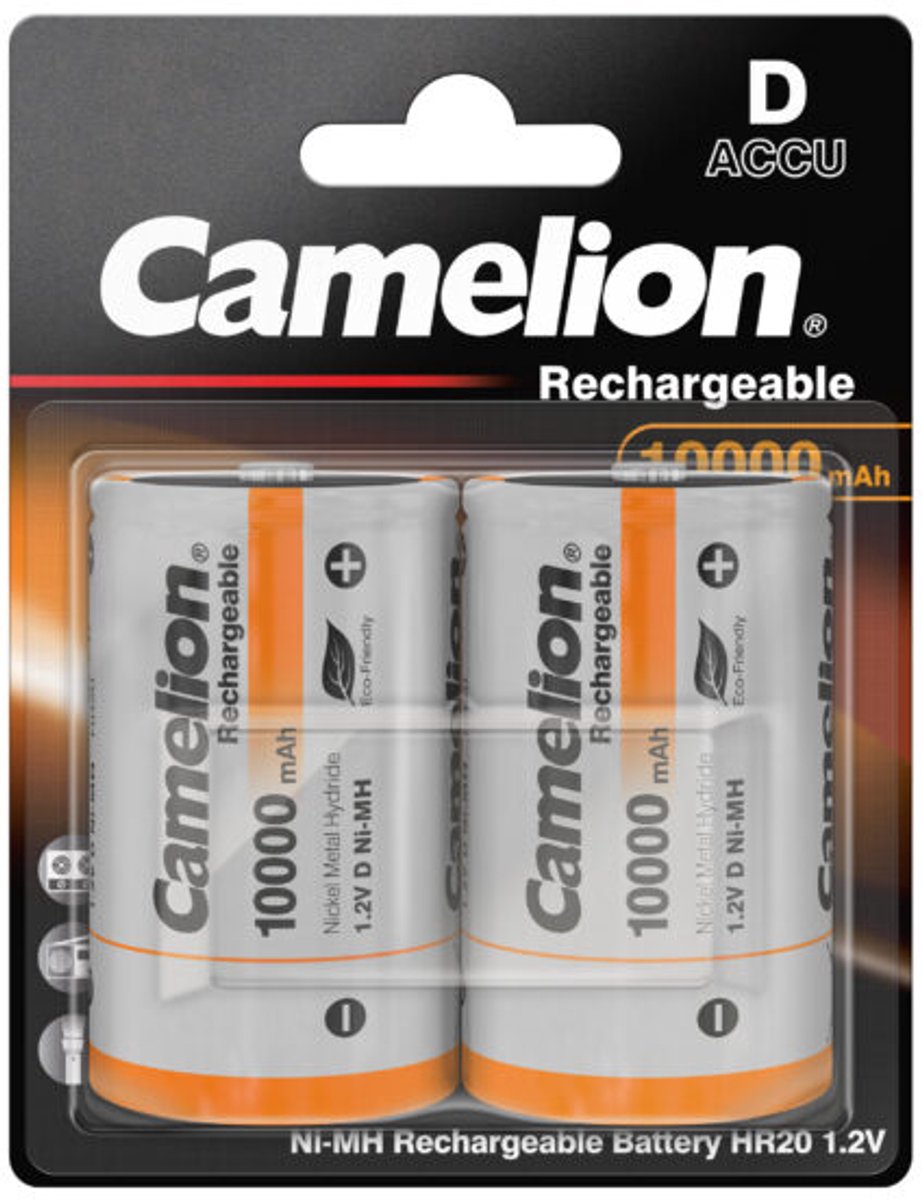 Mono (D) NiMH-accu 10000mAh, 2 stuks