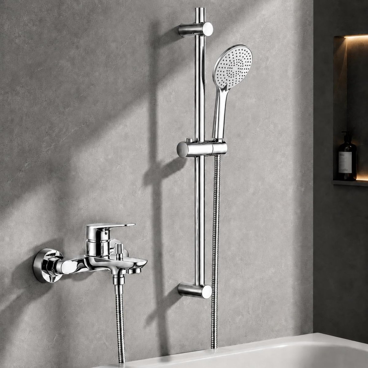 Auralum Max Opbouw Badkraan met Handdouche Complete Set - Douchekraan Doucheset - 70 cm verstelbare Glijstang - 150 mm Hartafstand - Met 5 functies Douchekop - Badmengkraan - Voor Bad en Badkamer - Chroom