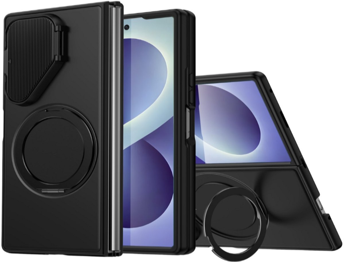 Casemania – Backcover Samsung Galaxy Z Fold 8 met Ring & Camerabeschermer – Zwart