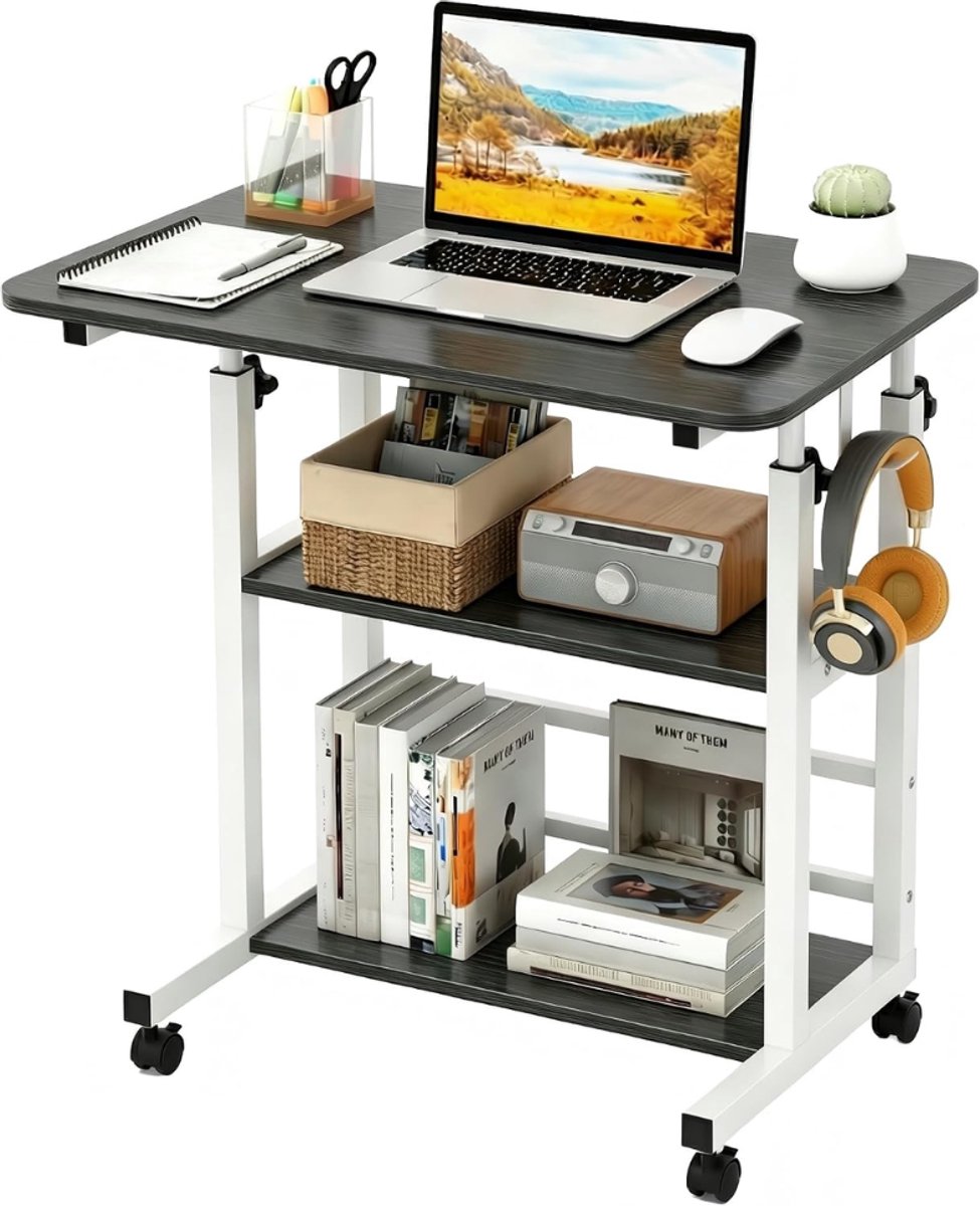 DYVNS® Bedtafeltje met Wielen - Bedleestafel - Laptoptafel voor op Bed - Hoogte Verstelbaar - Zwart