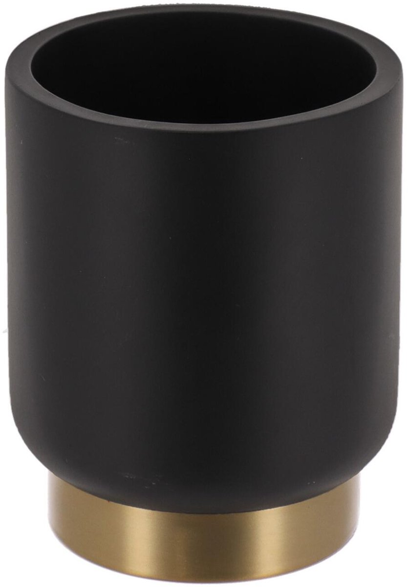 Tendance tandenborstel houder/beker Elba - zwart/goud - 350ml - rond - polyresin