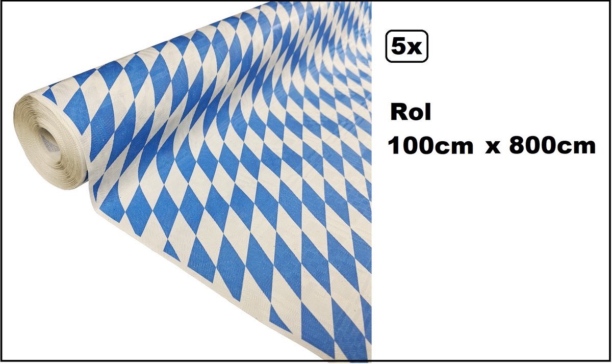 5 stuks Tafelrol tafelkleed blauw/wit geblokt 100cm x 800cm papier - totaal 40 meter - Party diner food festival eten fun thema feest party
