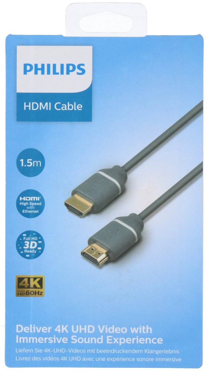 Philips HMDI Kabel SWV5610G - 1.5 M - HDMI naar HDMI - 4K en UHD 2160p - Grijs