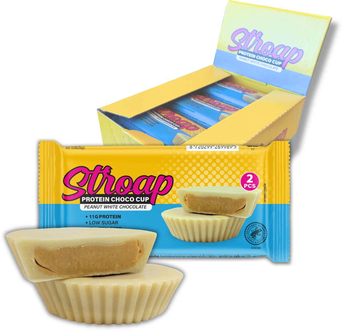 Stroap Witte Chocolade Pindakaas - Display (12 st à 42g) - Proteine repen - bars - glutenvrij - afvallen - afslanken - chocolade - pindakaas - witte chocolade - geen toegevoegde suiker - low carb - suikerarm