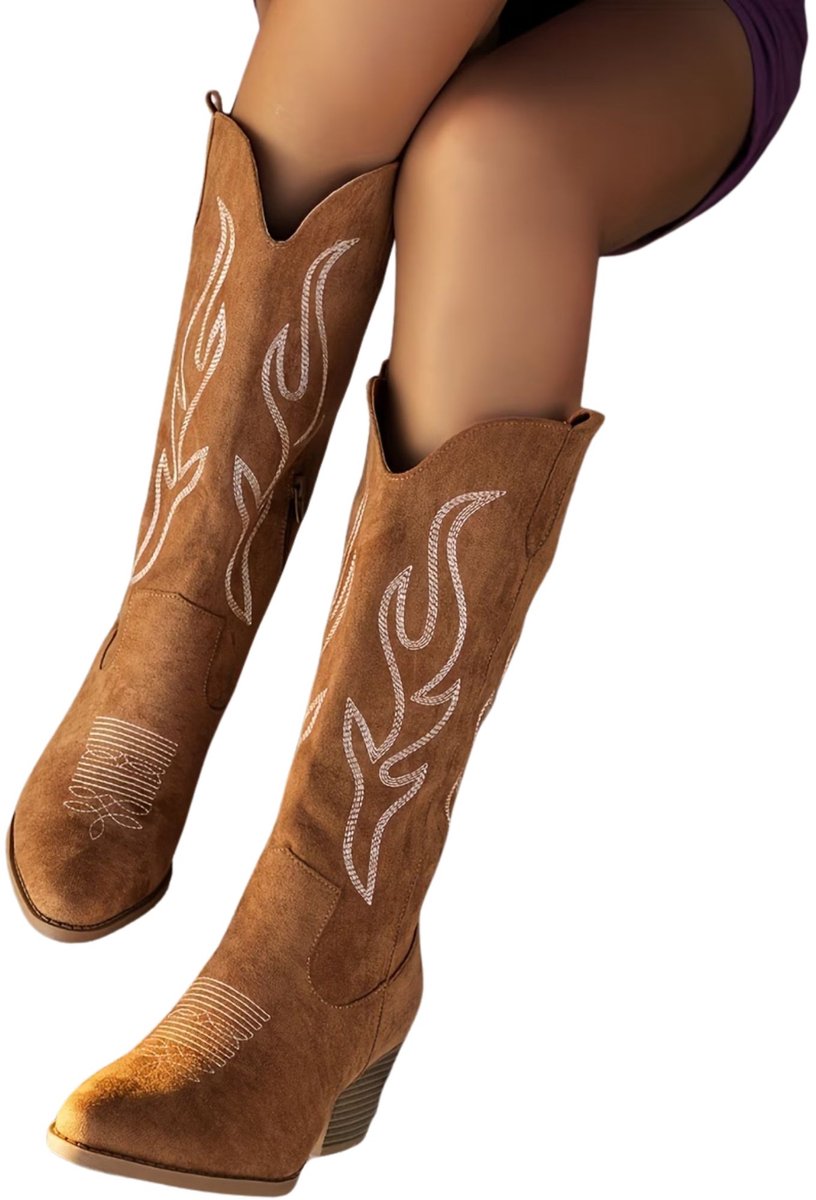 Currero Dames Cowboy Laarzen Hoge Hak Enkellaarzen Kniehoge Western Boots Chelsea 35 Bruin