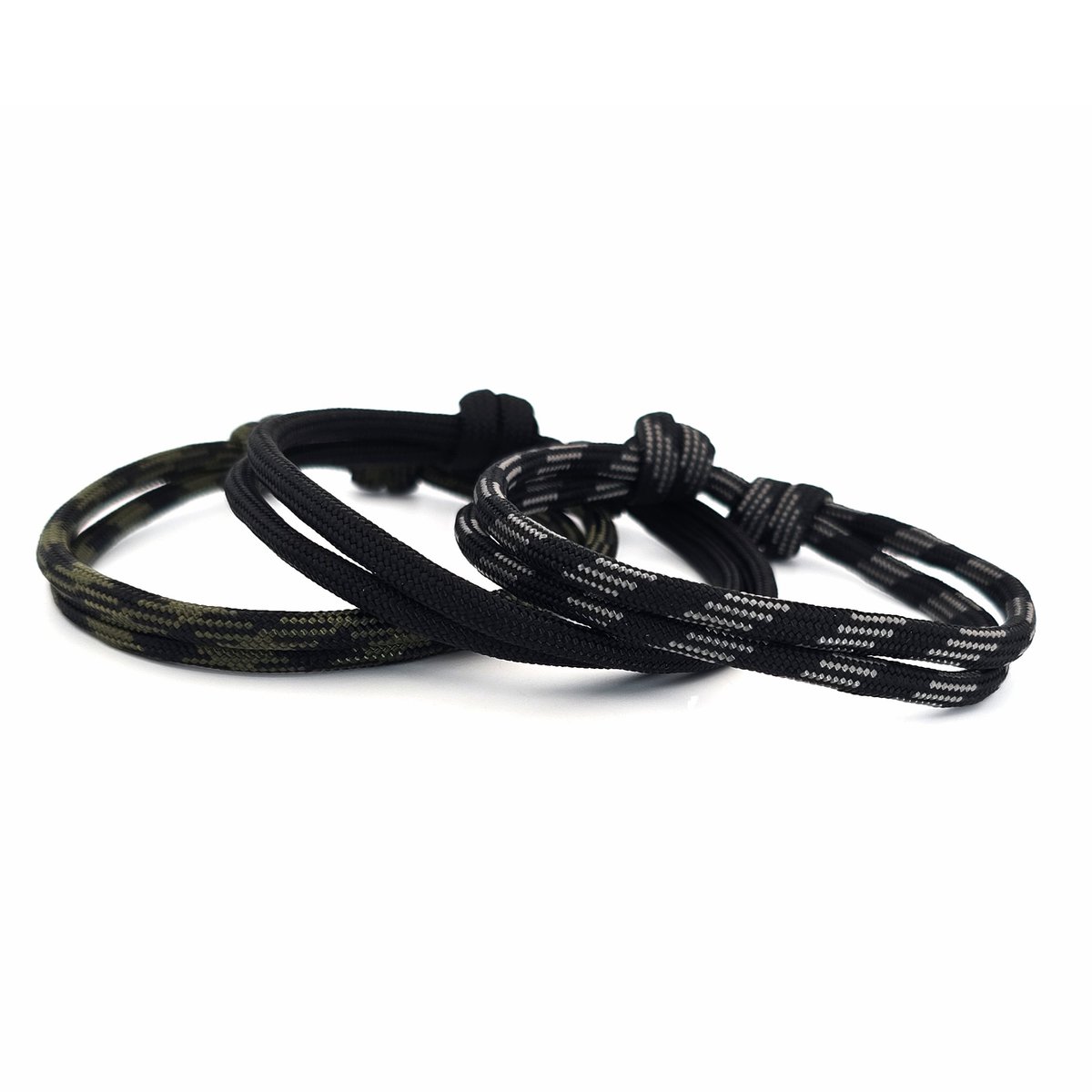Set van 3 geknoopte paracord armbandjes - zwart grijs groen army