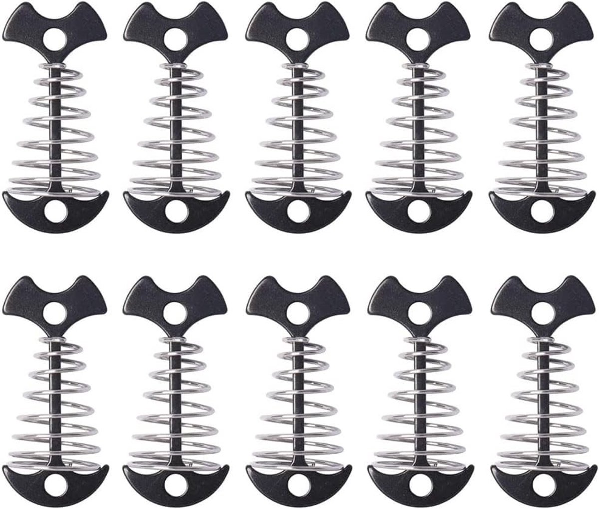 10 Stuks Deck Shelf Tent Pegs, Herringbone Deck Ankerpinnen met Veerhaak voor Buitenactiviteiten, Kamperen en Wandelen, Zwart
