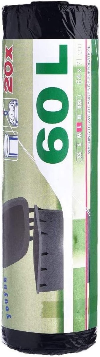 10 Rollen met 20 Afvalzakken, 60 L, Uittrekbare Handvatten, Duurzame en Lekvrije Afvalzakken voor Hoge Prullenbakken, Keuken en Woonkamer, 64 x 71 cm, Zwart