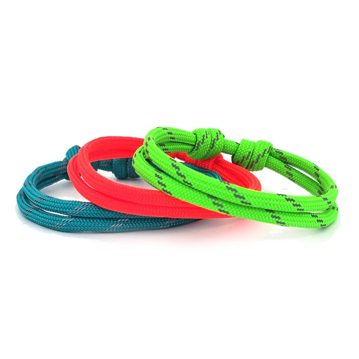 Paracord reflector armbandjes voor heren set van 3 met verstelbare schuifknoop vanaf 17 cm in groen oranje en turqoise