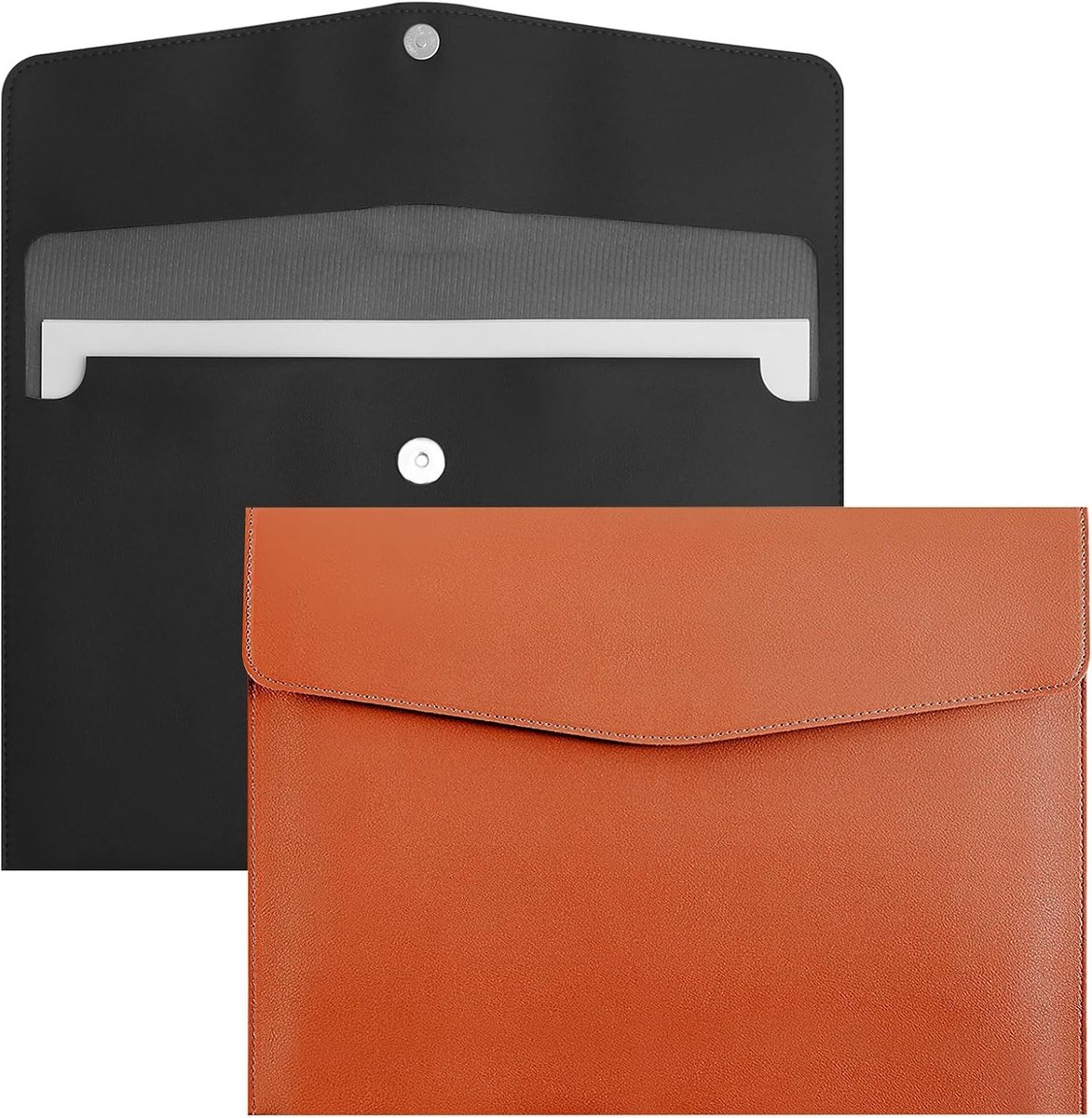 Set van 2 A4 Documentenhoezen, Leren Mappen met Magnetische Sluiting, Ruime Opbergtas voor Werk, School en Reizen, Zwart/Bruin