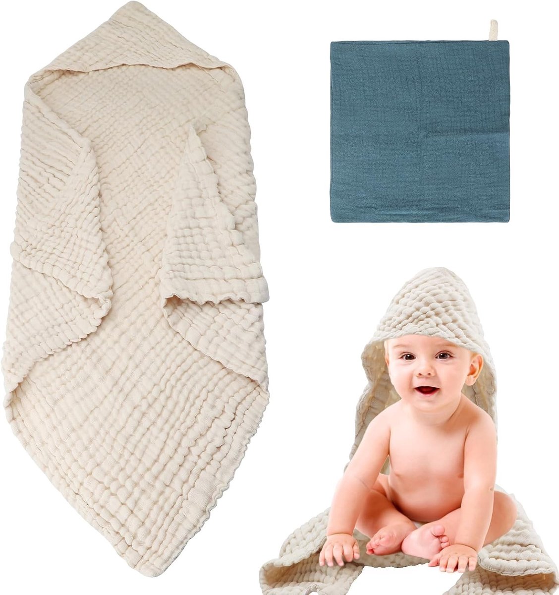 Baby Bad Poncho met Kap van 100% Mousseline Katoen - Zacht en Ademend - Unisex 80 x 80 cm, 2 Stuks, Perfect voor Kinderen
