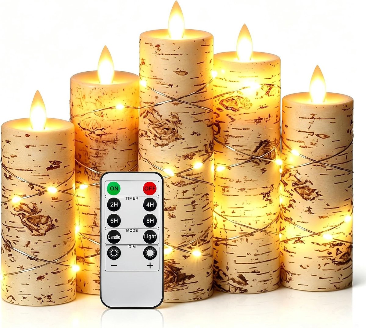 LED-kaarsen - Berk - Verzonken Vlamloze Kaars met Lichtsnoer - Voor Decoratie