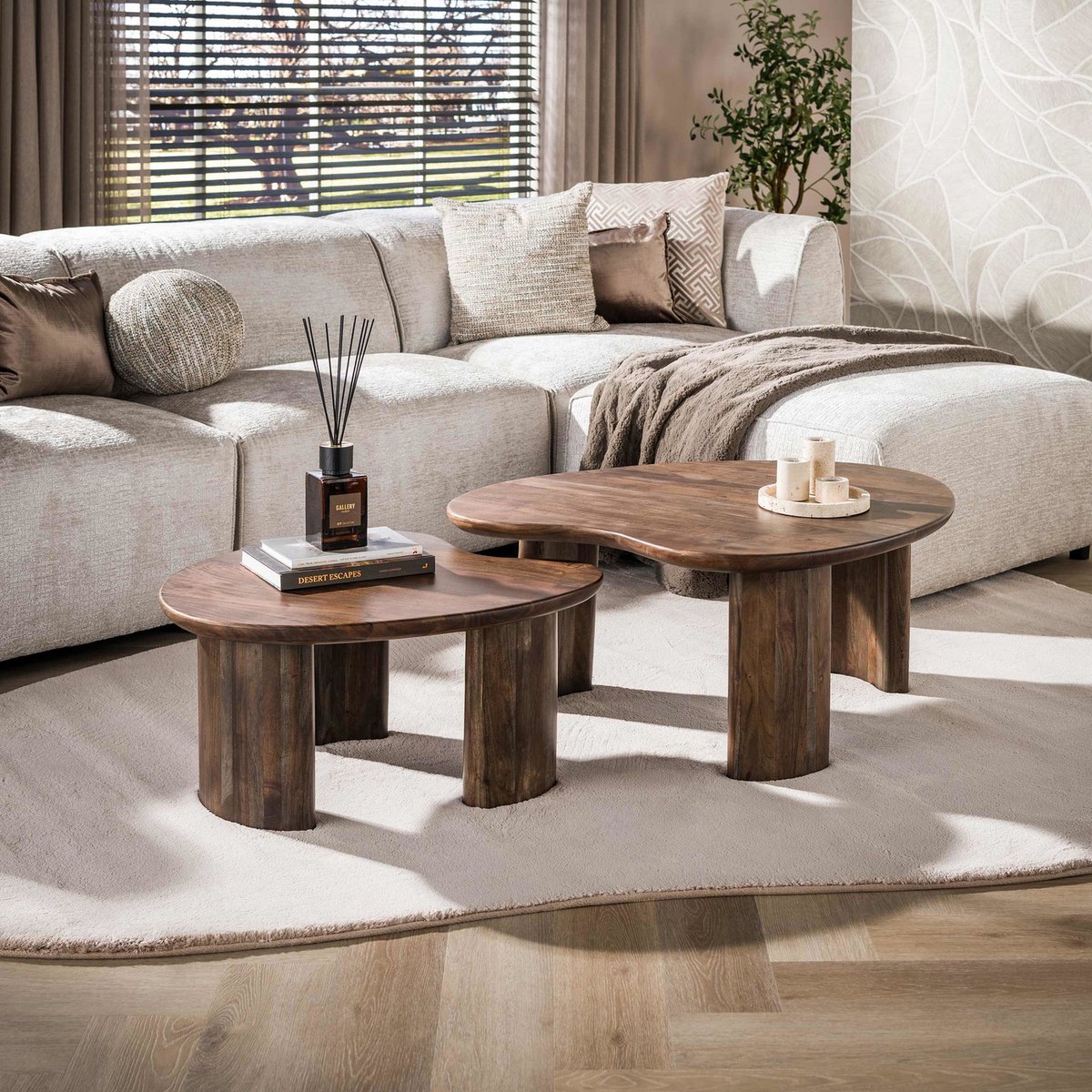 Giga Meubel Salontafel Central - Bruin Hout - Set Van 2 - 99x76x42cm