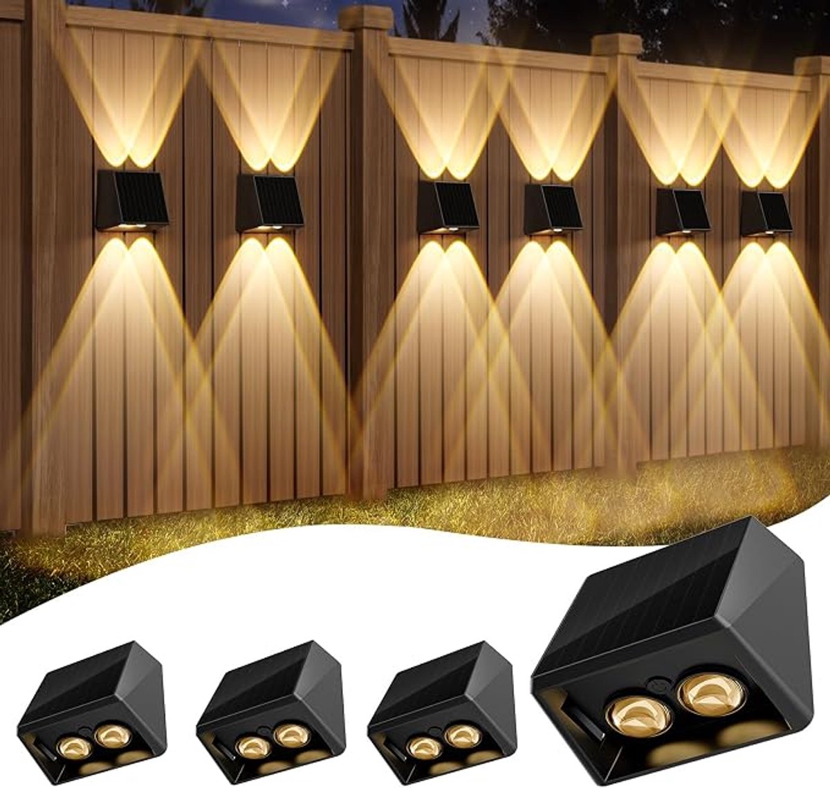 Solar Voordeur Lampen Set Van 4 - LED Buitenverlichting Op Zonne-Energie - Warm Wit En RGB Licht - IP65 Waterdichte Tuinlampen Voor Muur, Hek En Terras