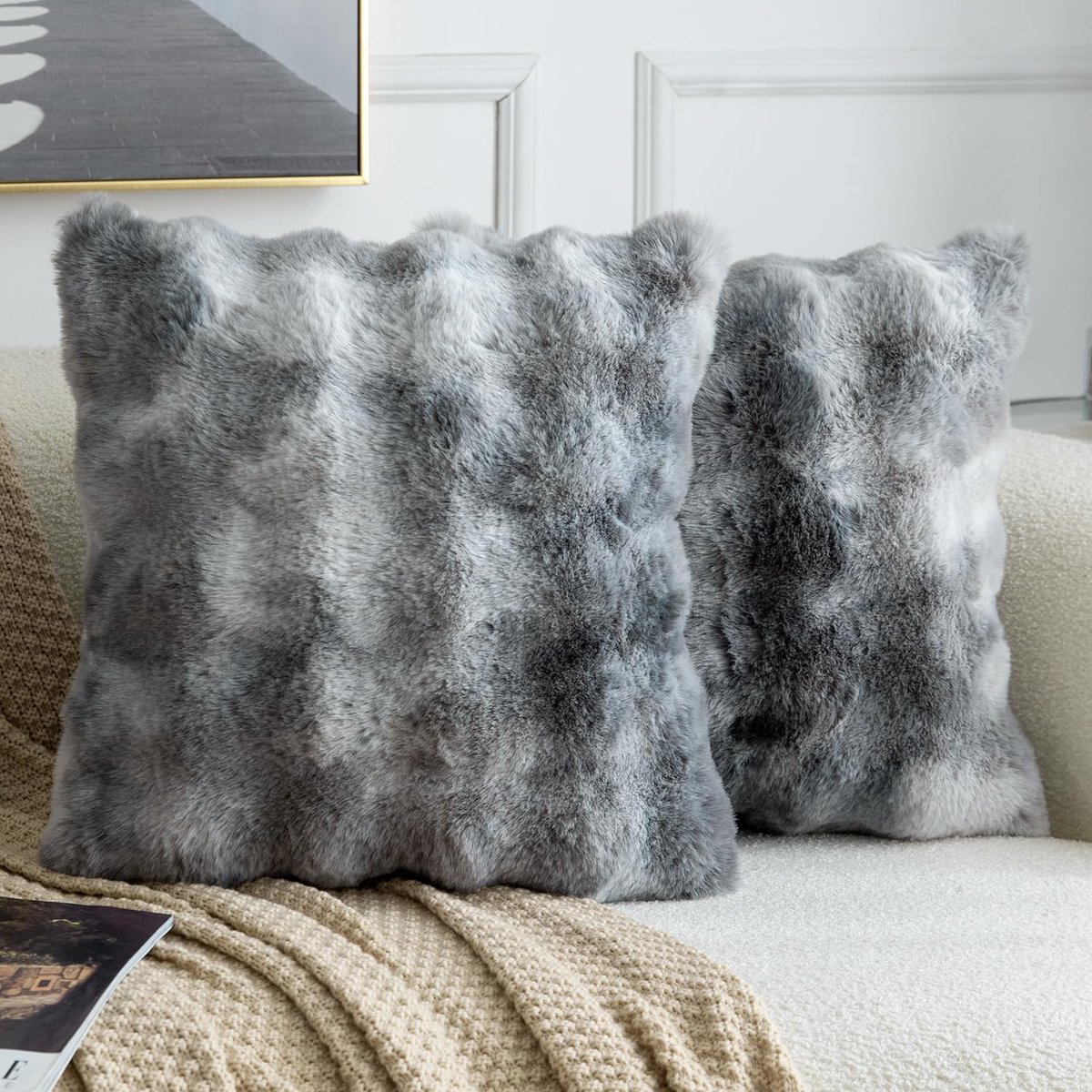 MADIZZ Set van 2 Dikke Pluche Faux Wol decoratieve Zachte kussenslopen decoratieve kussenhoes voor bank slaapkamer - ShopVlot