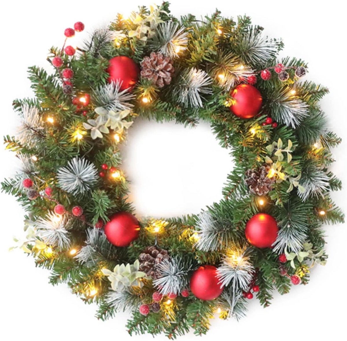 Verlichte Kerstkrans 40 cm voor Buitendeur - Kant en Klaar Kunststof Krans - Weerbestendige Decoratie voor Gevel en Interieur