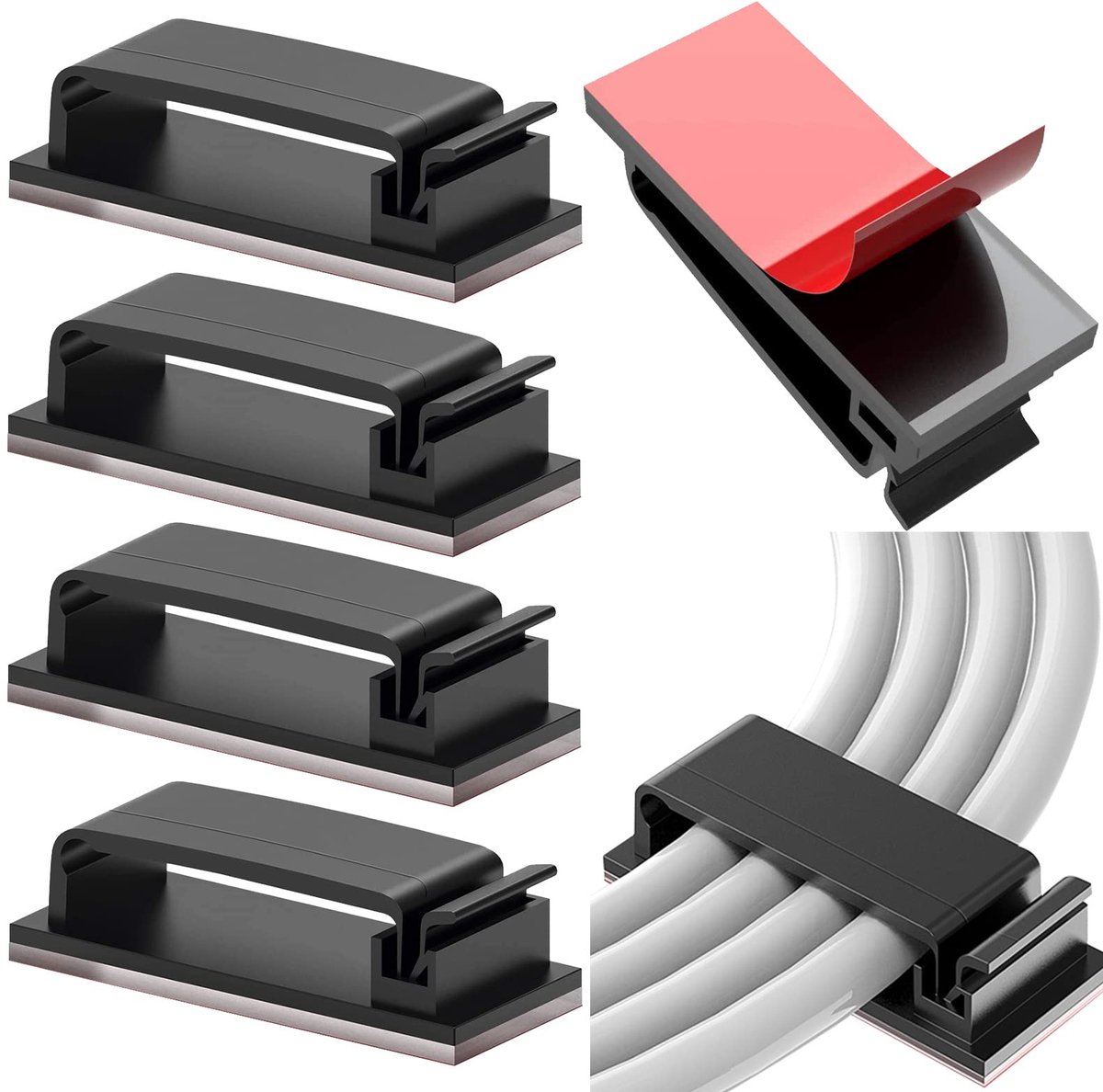 Kabelclips zelfklevend zwart, 10 stuks voor kabelmanagement