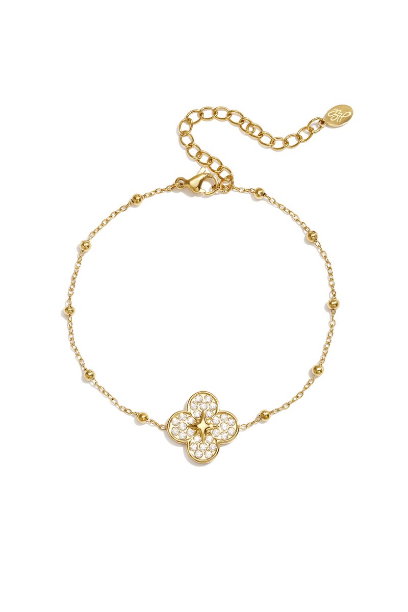 Bijoutheek Armband (Sieraad) Balletjes Klaver Steentjes Goudkleurig