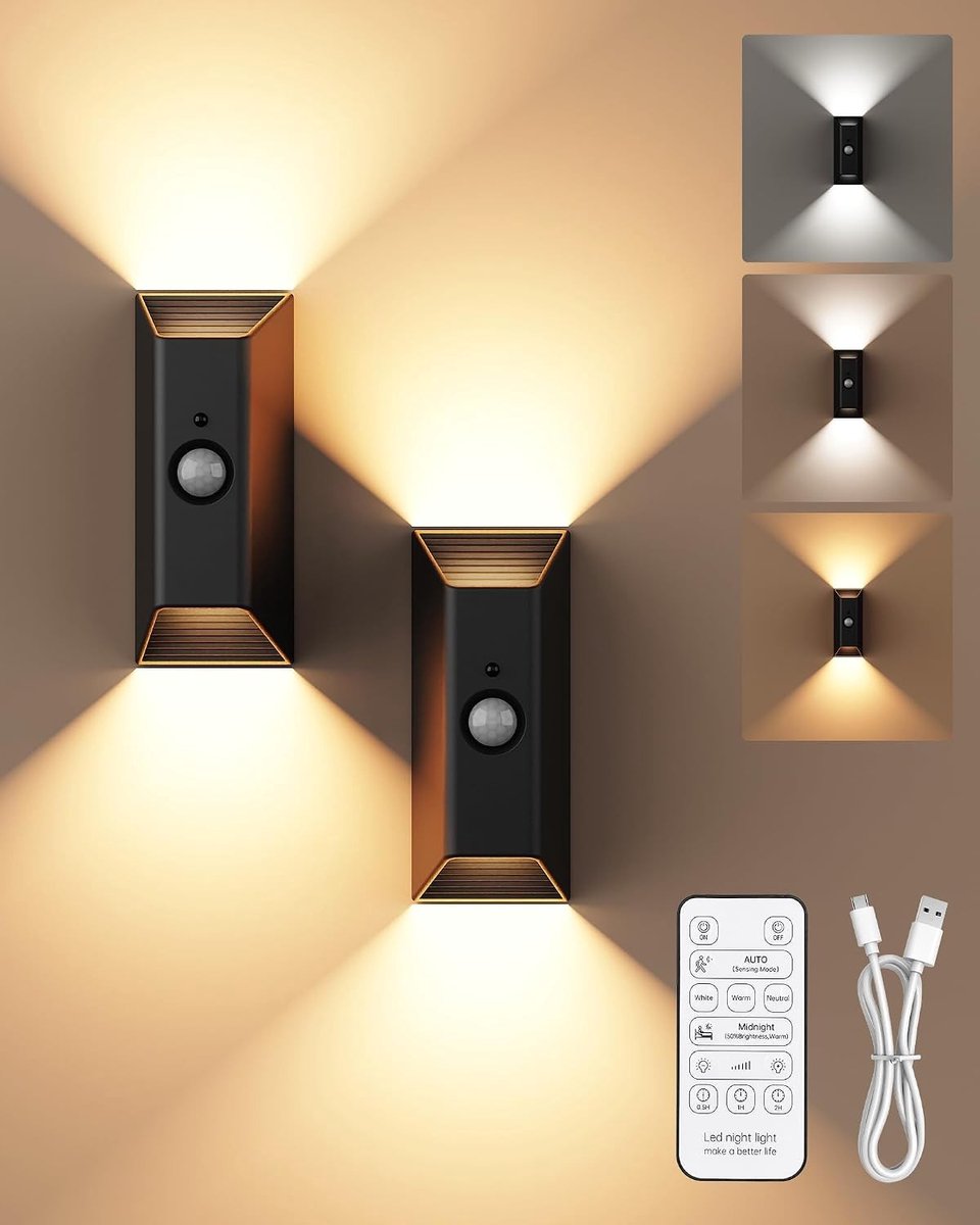 Wandlamp Binnen met Bewegingssensor - Wit - Compact - Snoerloos met Oplaadbare Accu - Voor Woonkamers en Slaapkamers