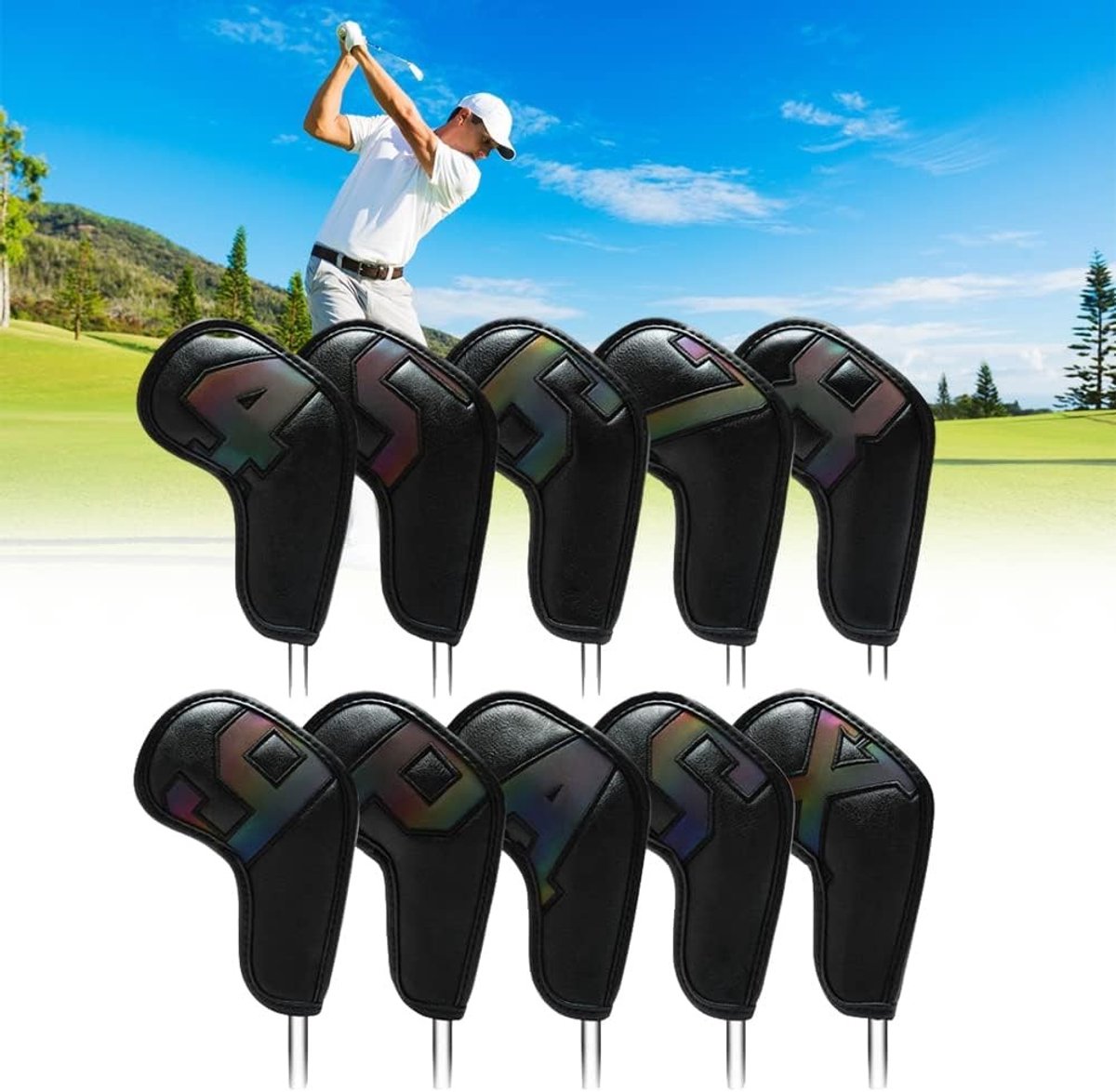 Waterdichte PU Leren Golfclub Covers met Nummering voor IJzers - Set van 10 Stuks, Ideaal voor Golfaccessoires en Bescherming van Clubkoppen