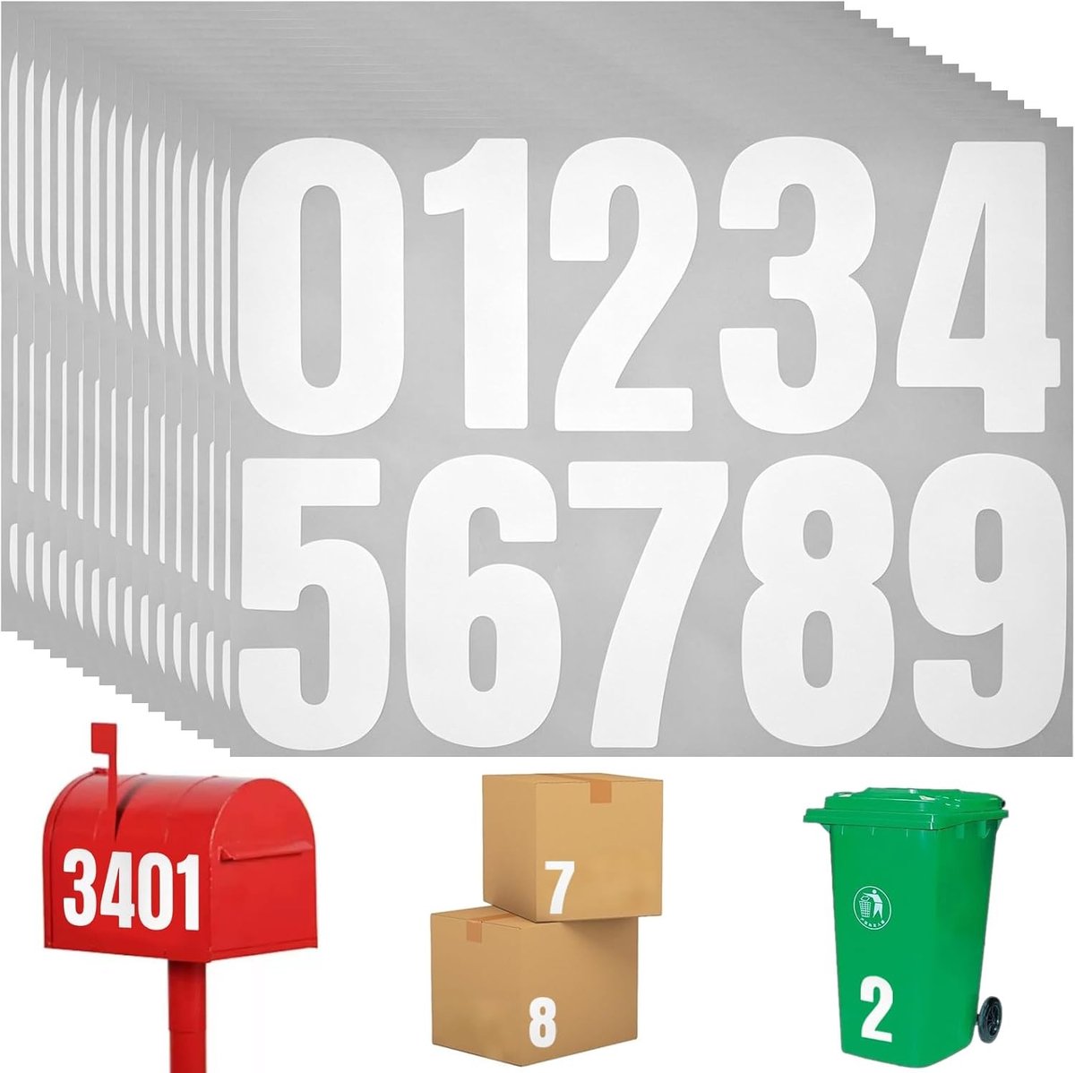 15 vellen zelfklevende cijfers, 10 cm, weerbestendige vinyl stickers voor huisnummers, brievenbussen en afvalcontainers, nummers 0-9