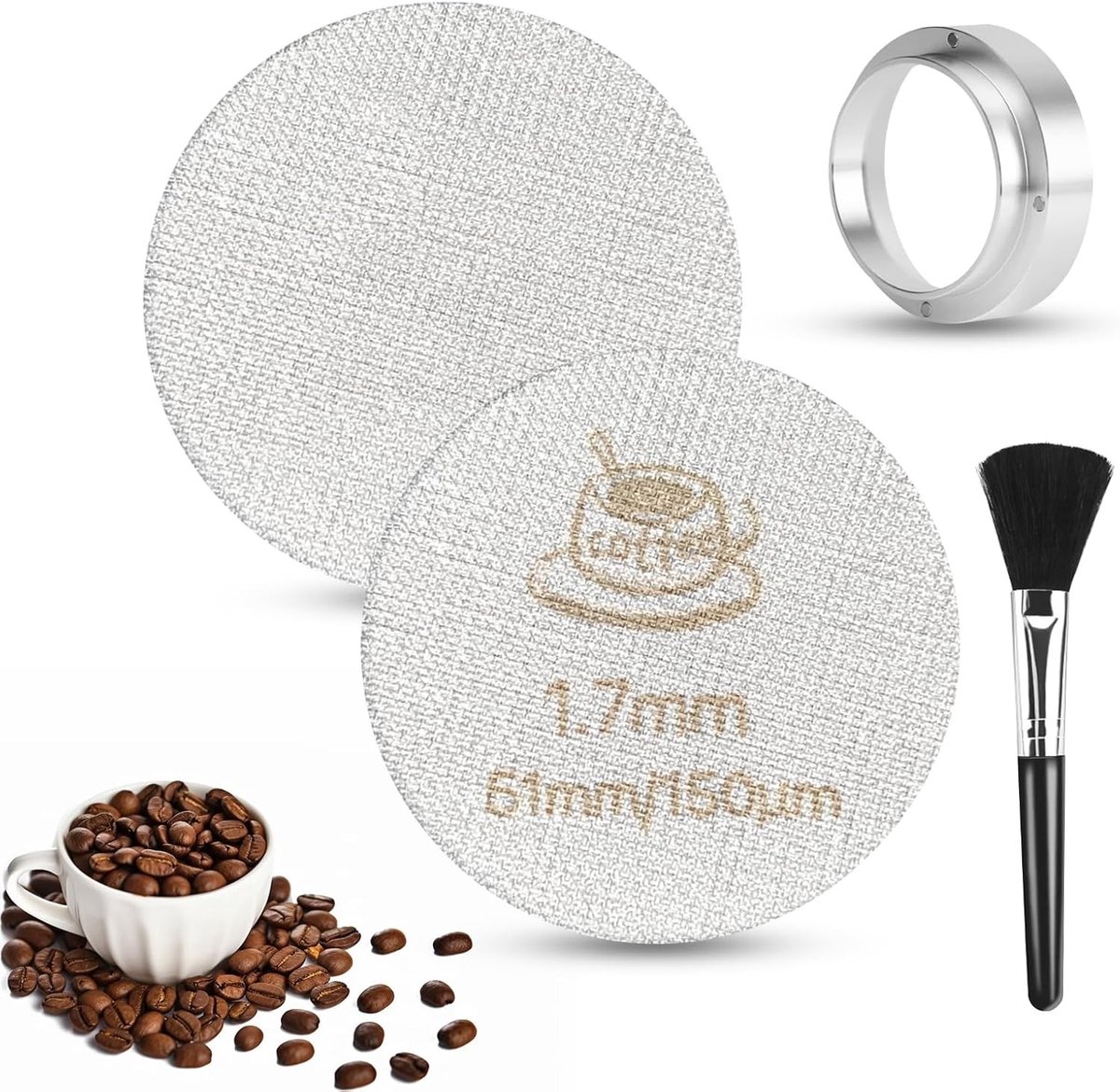 Set van 2 Puck Screens van 51 mm voor Espresso, Filterdrager, 1.7 mm Dikte, 150 μm Filterkwaliteit
