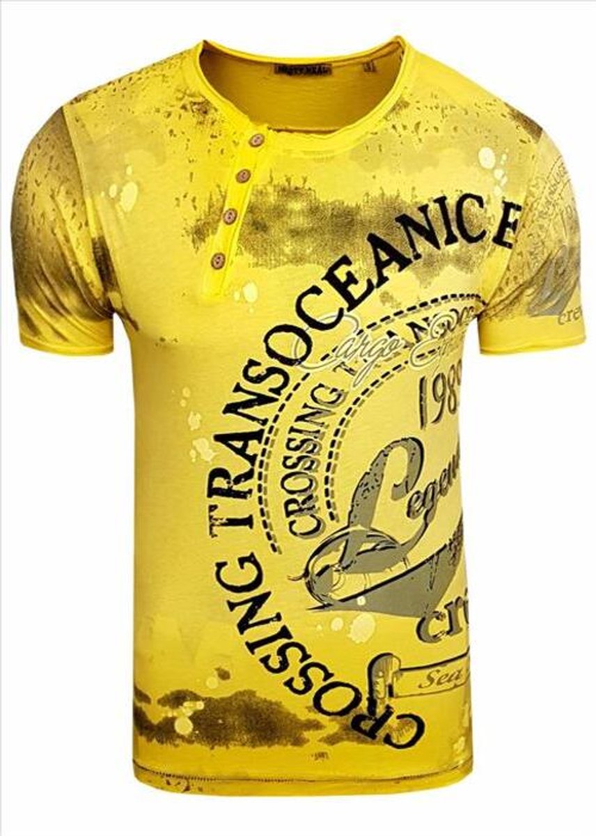 Rusty Neal - Heren T-Shirt - Geel - Zachte Stof - Italianstyle