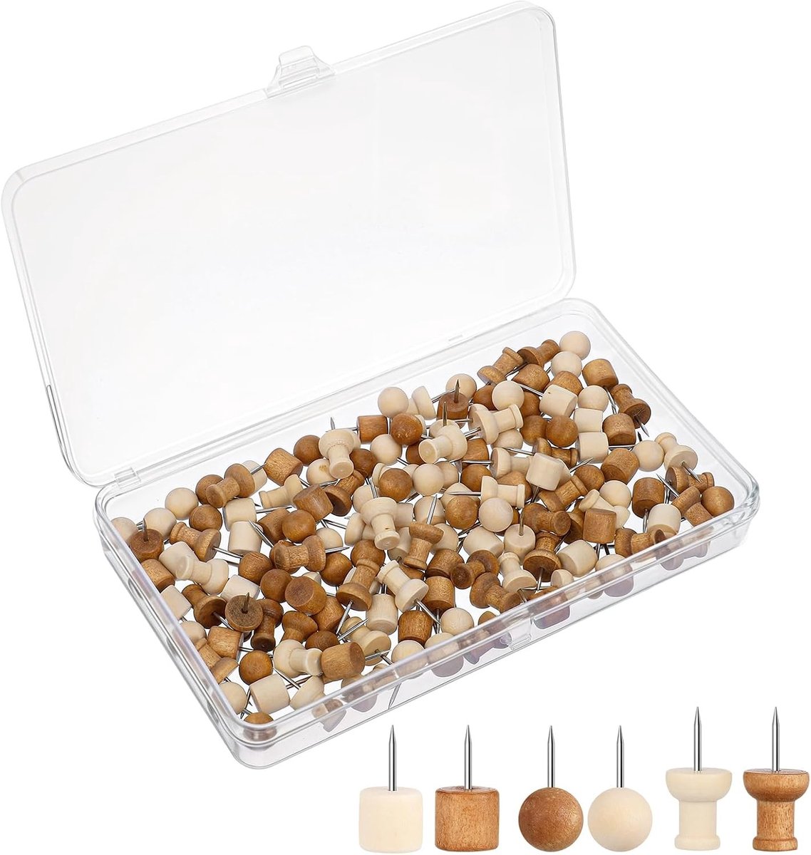 Houten Punaises - Houtkleur - 2 cm - Met Opbergdoos - Voor Kantoor en School