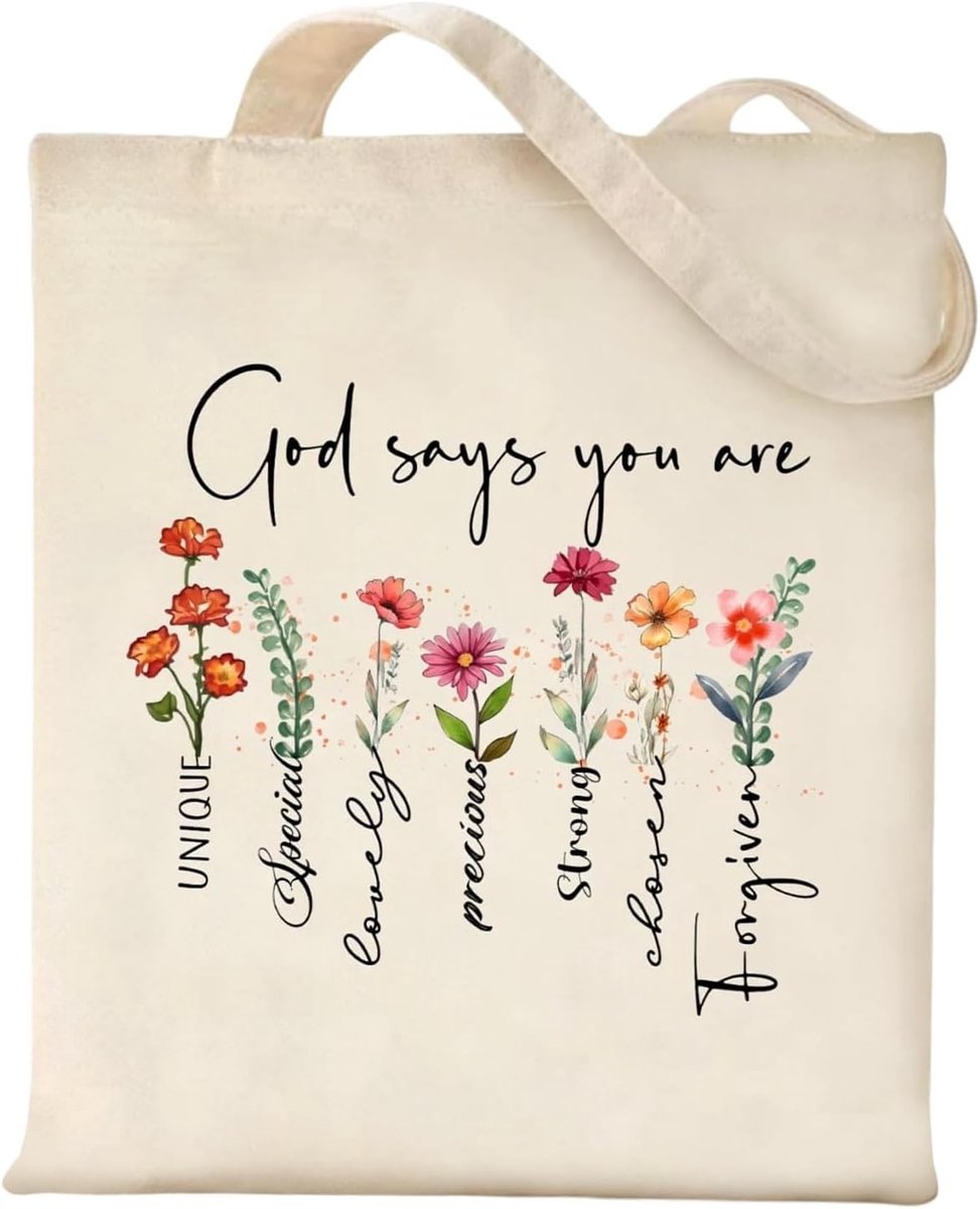 Stoffen Draagtas - Beige - 40 x 35 cm - Herbruikbare Katoenen Tas met Christelijke Print - Voor Vrouwen