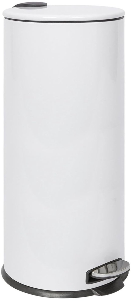 Ronde Pedaalemmer - Wit - 36 x 31 x 63 cm - RVS Afvalemmer met Handsfree Bediening - Voor Keuken en Kantoor