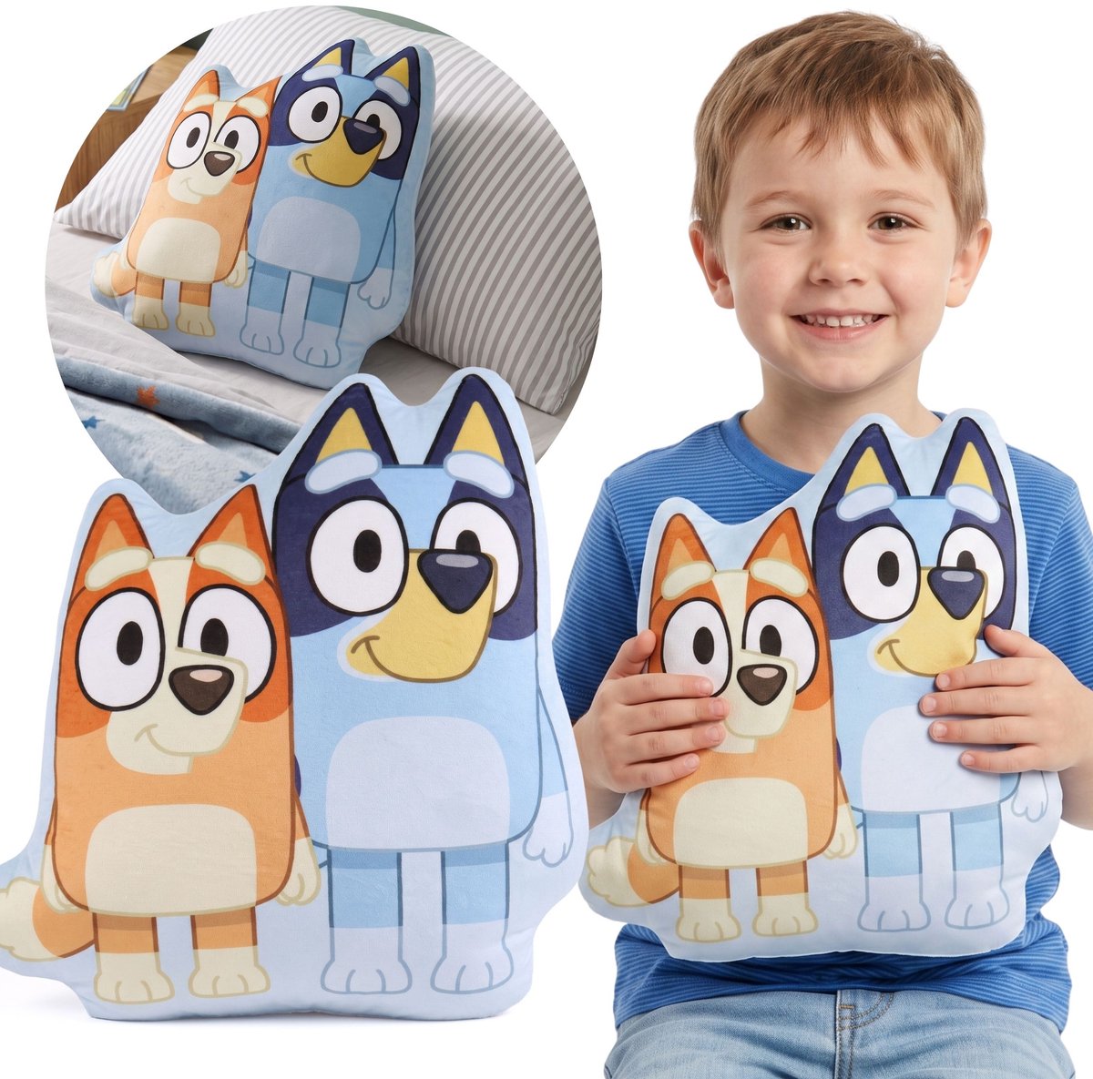 Bluey Bingo Blauw, ZACHT Sierkussen, decoratief voor de kamer, VELOURS vormkussen 32x29 cm OEKO-TEX