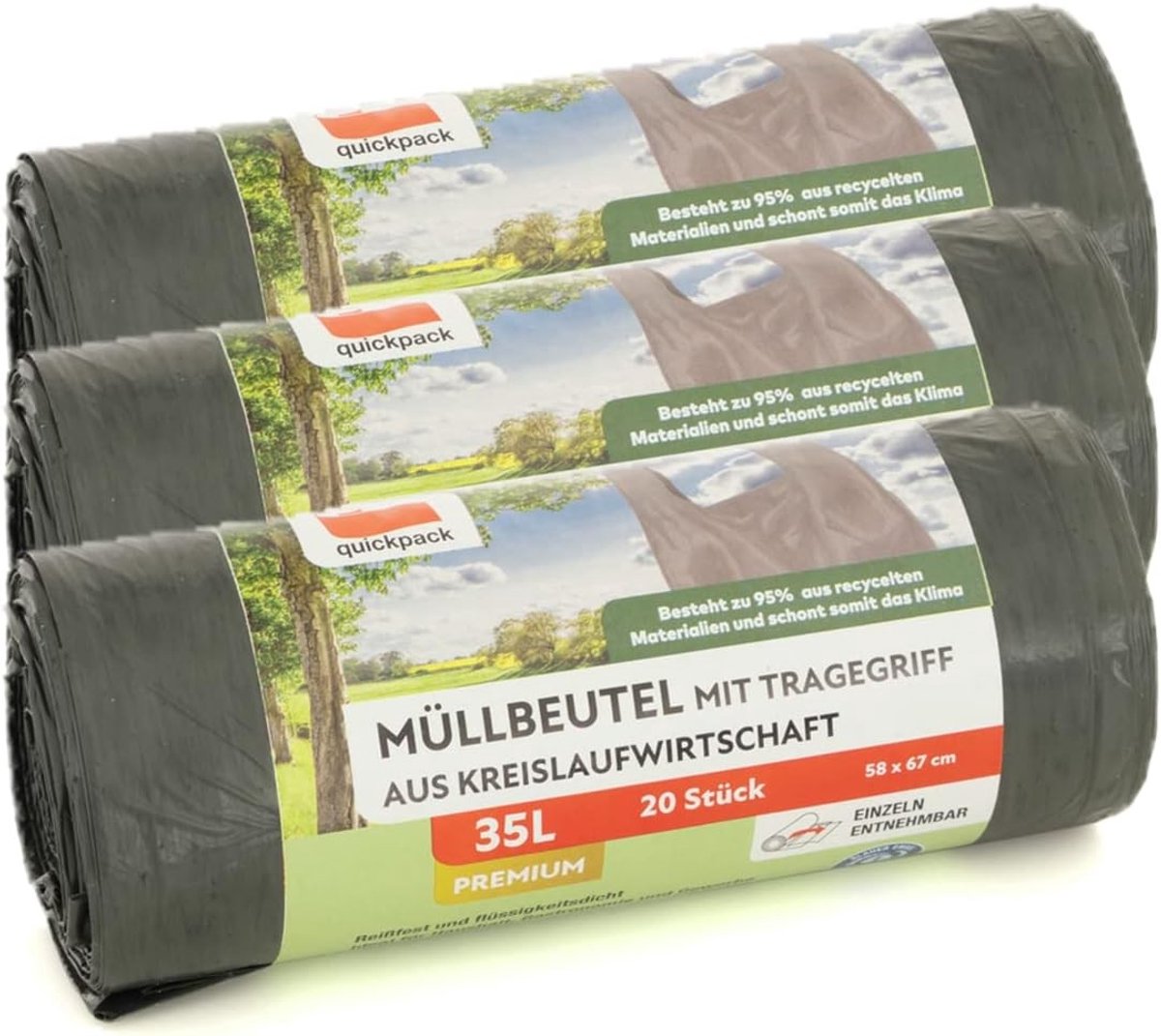 Vuilniszakken met Handgreep - Grijs - 35 L - 95% Gerecycled Materiaal - Voor Thuis en Commercieel Gebruik