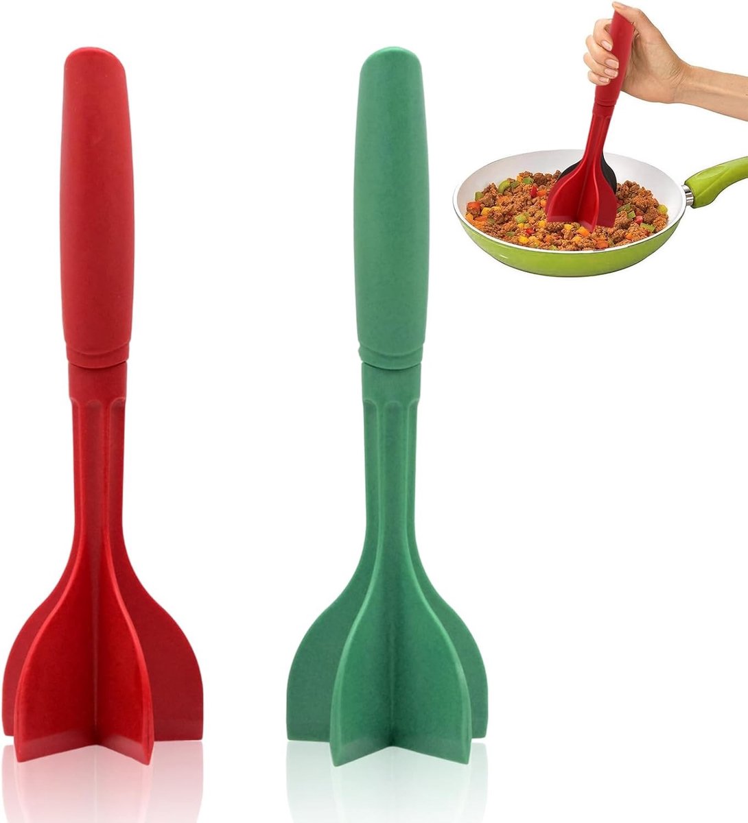 Set van 2 Vleesmolen - Rood en Groen - 25,5 x 7,6 x 7,6 cm - Hittebestendige Vleesmolen van Nylon - Voor Keuken en Buitenshuis