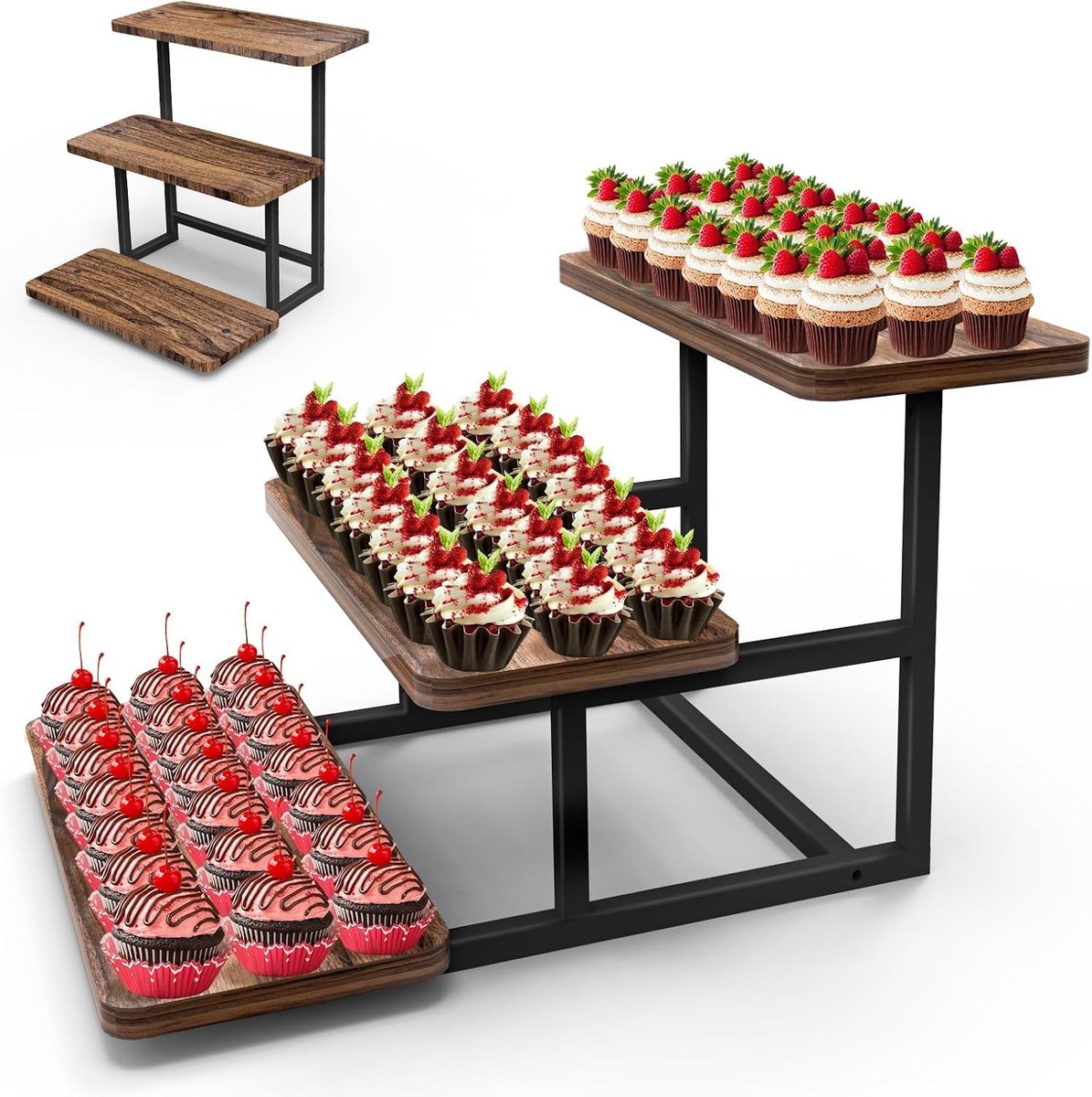 Taartstandaard - Hout - 3 Etages - Voor 63 Cupcakes - Voor Bruiloften en Feesten