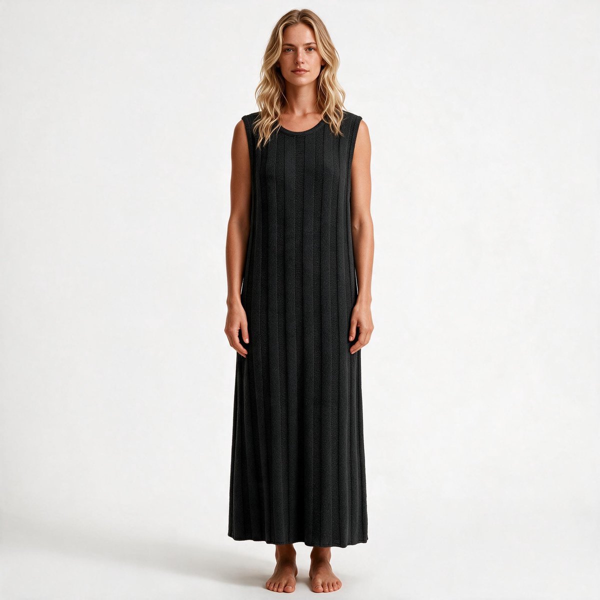 Imily Bela Dames Mouwloze Maxi Jurk met Geribde Structuur