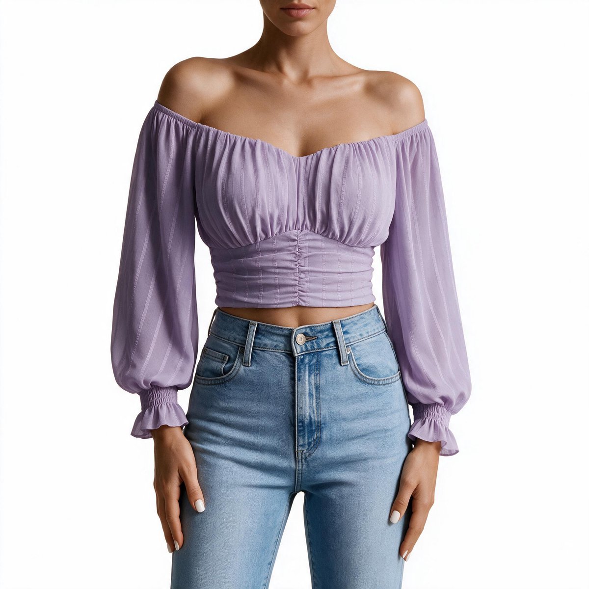 Imily Bela Dames Off Shoulder Croptop met Lange Pofmouwen