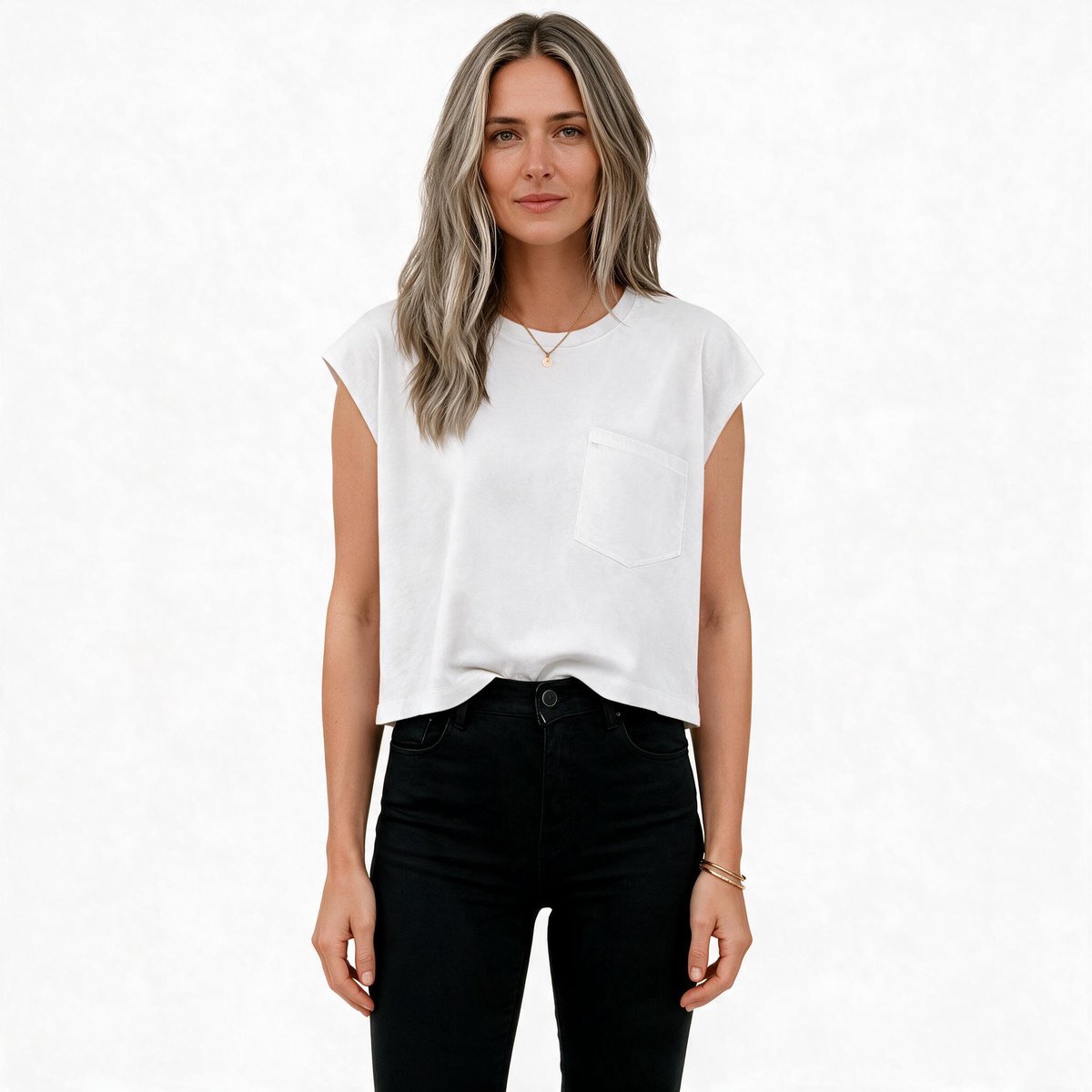 Imily Bela Dames T-shirt met Kapmouwen en Borstzak