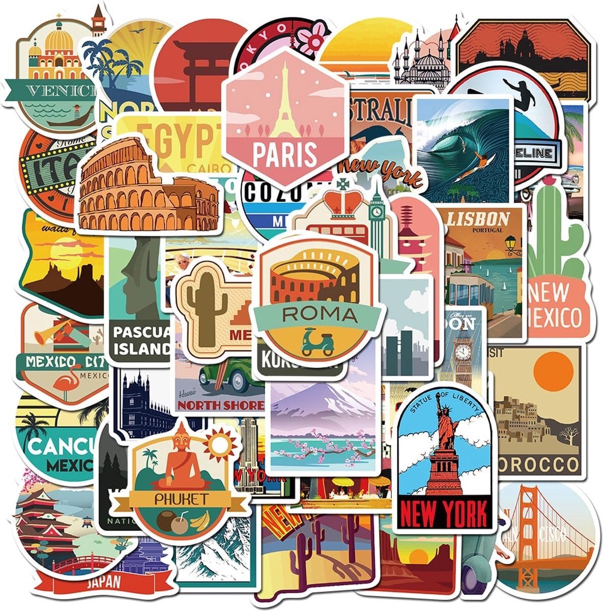 Okado Reisstickers – 100 Stuks – Landen & Steden – Vinyl