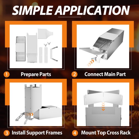 Froadp 2er Rocket Stove RVS vuurschaal open haard - Draagbare kampeerhoutkachel, kampeerkachel met tas, kampeerkachel en terraskachel. Campinggrill voor BBQ, wandelen, tuin, zilver — afbeelding 5