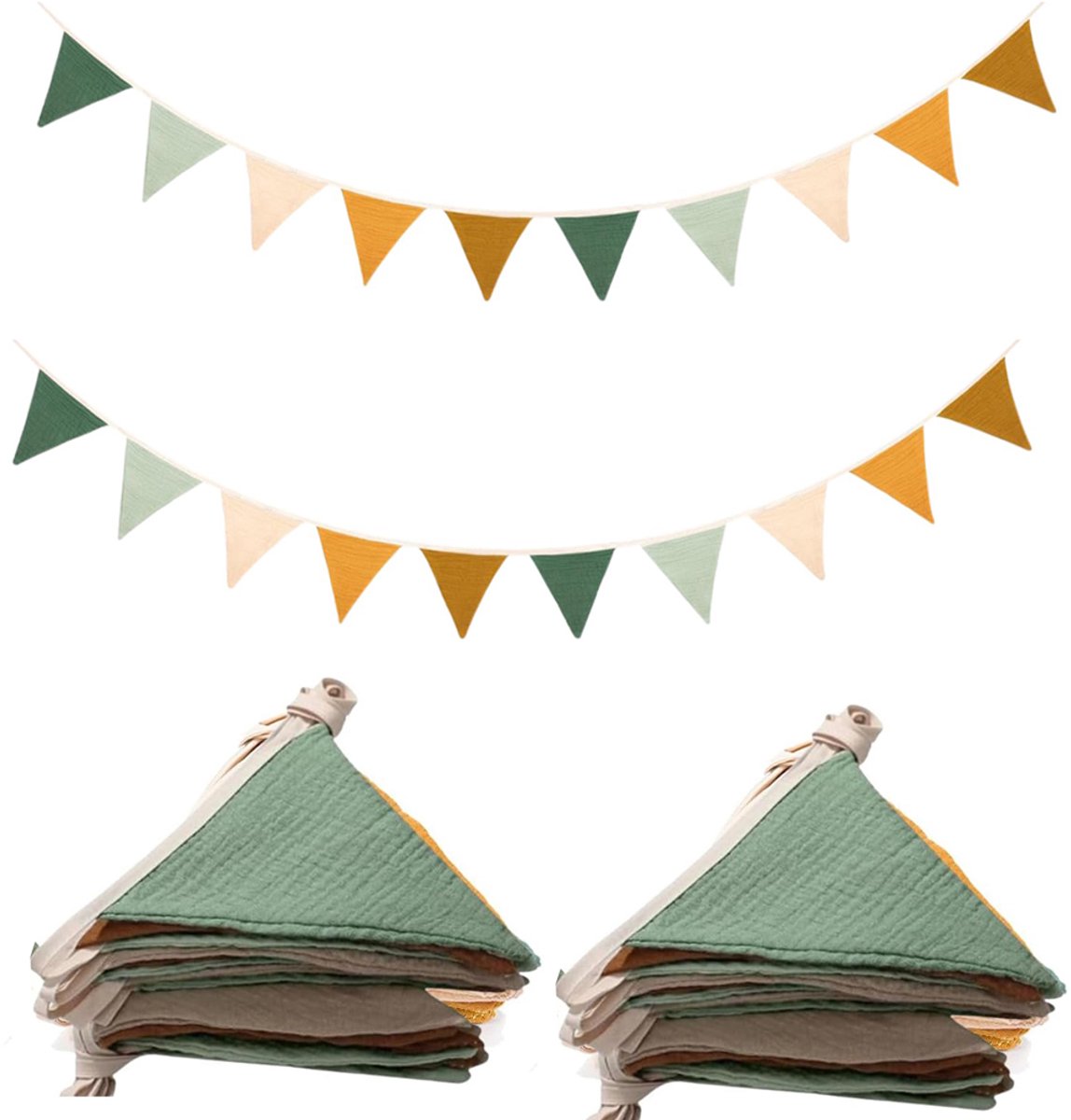 2 stuks stoffen slingers, slingers voor de kinderkamer, slingers van mousselinekatoen, kleurrijke slingers voor kinderkamerfeestdecoratie, hangende slinger voor kinderkamerdecoratie