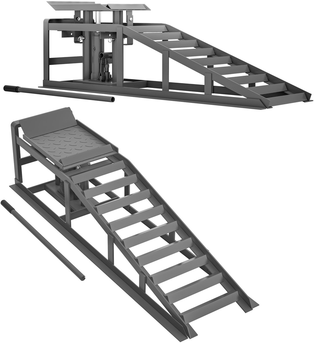 Oprijplaat Verstelbaar 2000 Kg Staal Grijs Voor Auto En Kleinbus Met Hydraulisch Hefmechanisme En Antislip Platform