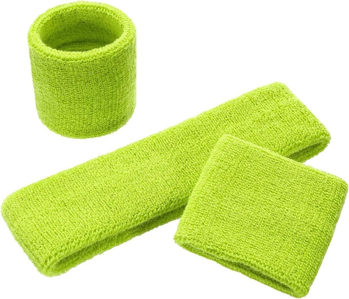 Okado Zweetband Set 3-delig – Hoofdband + 2 Polsbandjes – Limegroen