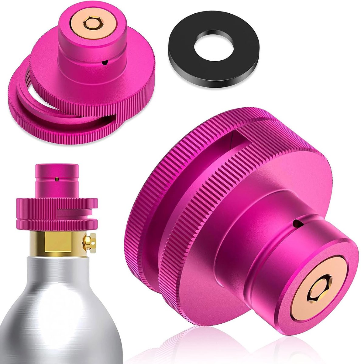 Sodamakeraccessoires - CO2 Quick-adapter - Sneladapter voor CO2-soda - Inclusief rubberen ringen - CO2-sneladapter geschikt voor SodaStream Duo - Adapter geschikt voor trapeziumschroefdraad (TR21-4) - Roze