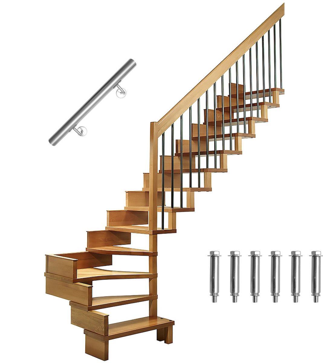 RVS leuning 50 cm Ø42 mm van 304 roestvrij staal, geborstelde trapleuning voor wandmontage, geschikt voor trap balkon terras binnen buiten