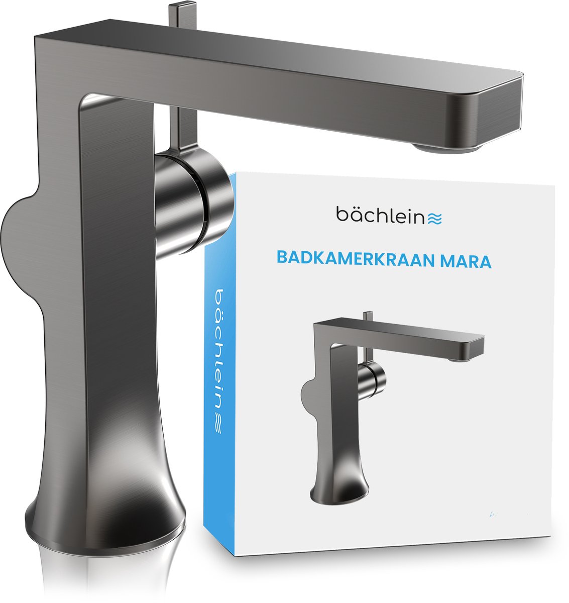 Bächlein badkraan Mara in modern design, eengreepsmengkraan met duurzame keramische cartridge en installatieset, badkraan antraciet
