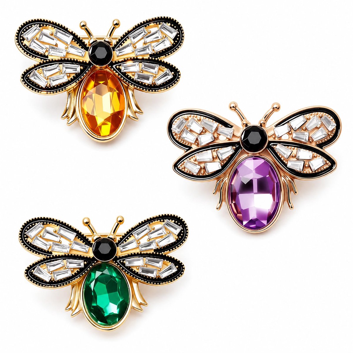 Namajunas - 3 Stuks Bijenbroche Dames - Broches & Speldenset - Gouden Lijst met Parels en Kristallen - Elegante Sjaalclip Kraagspeld voor Jasjes, Blouses, Jurken - Pin Broche