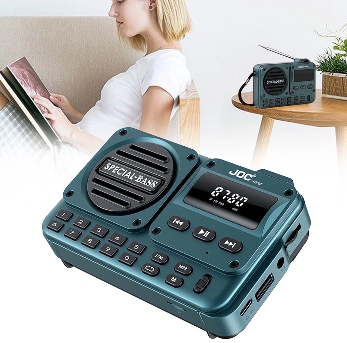 FM Bluetooth-Radio Met Oplaadbare USB-C-Batterij - 1200 mAh 3 W Rijk Geluid Draagbaar Zakformaat Digitale Stereo - Voor Op Reis, Kamperen En Studentenkamers - Blauw
