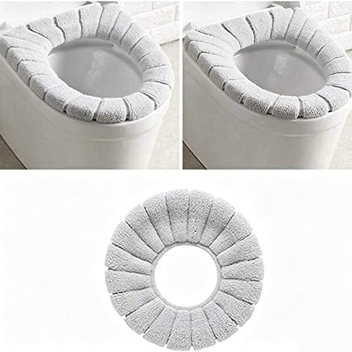 2-stuks Toiletbrilkussen - Toiletbrilhoes - Toiletbrilring - Pluche en warm - Zitkussen - 30x30 cm - Zeg vaarwel tegen een koude toiletbril - Grijs